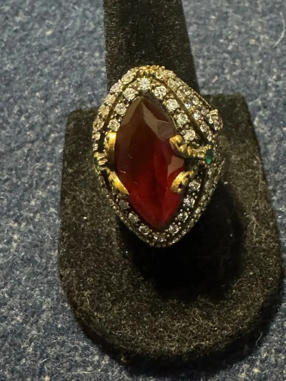 Ottoman Style Statement Ring Red Center Crystal Size 7